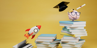 Bücherstapel und Lern-Icons